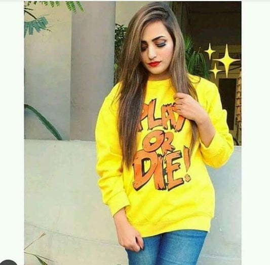 Yellow play or die sweat shirt For Women