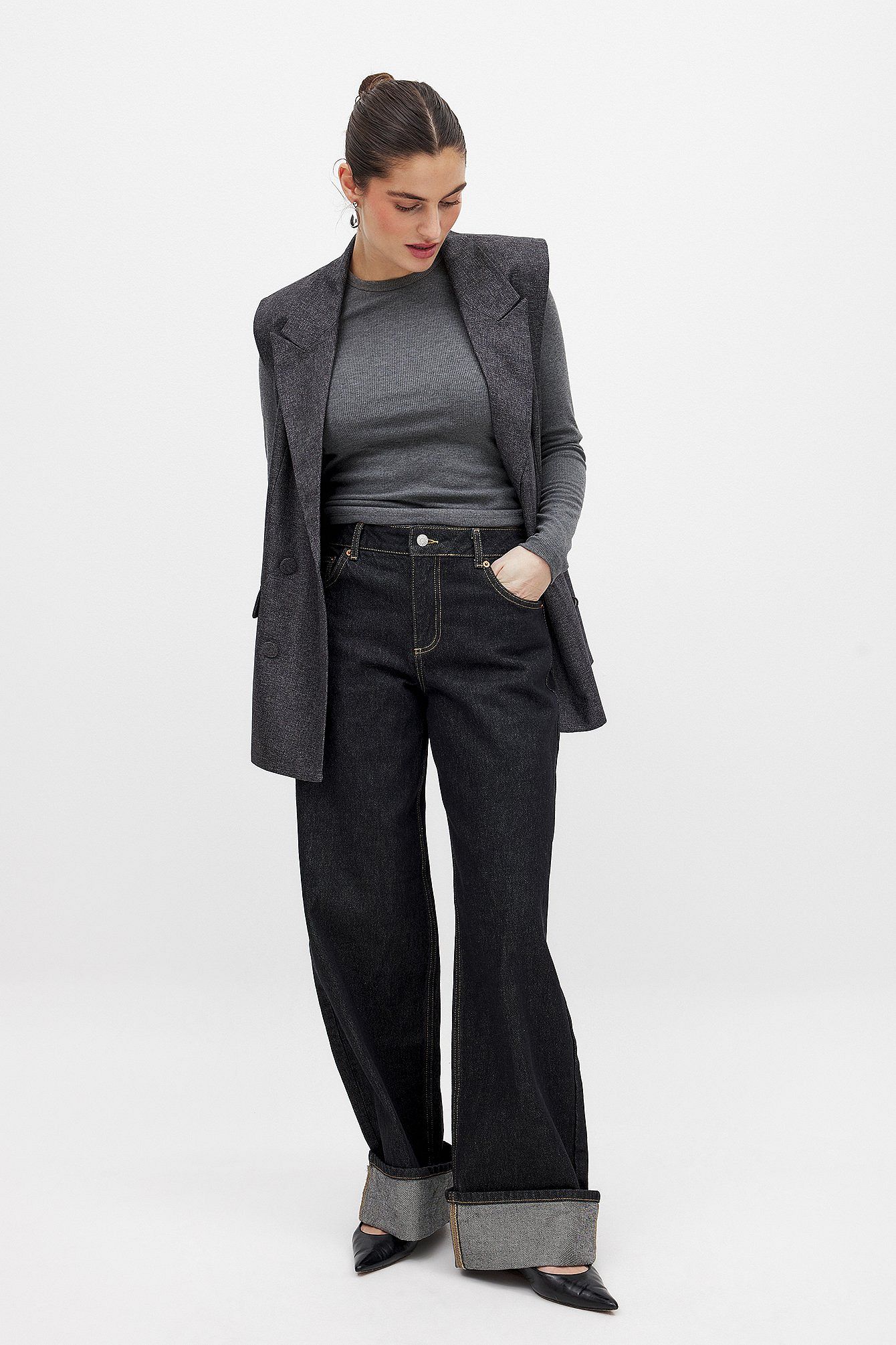 Fold Up Detail Denim Jeans for Women – Trendy Rolled Hem Straight Fit | DENIMS