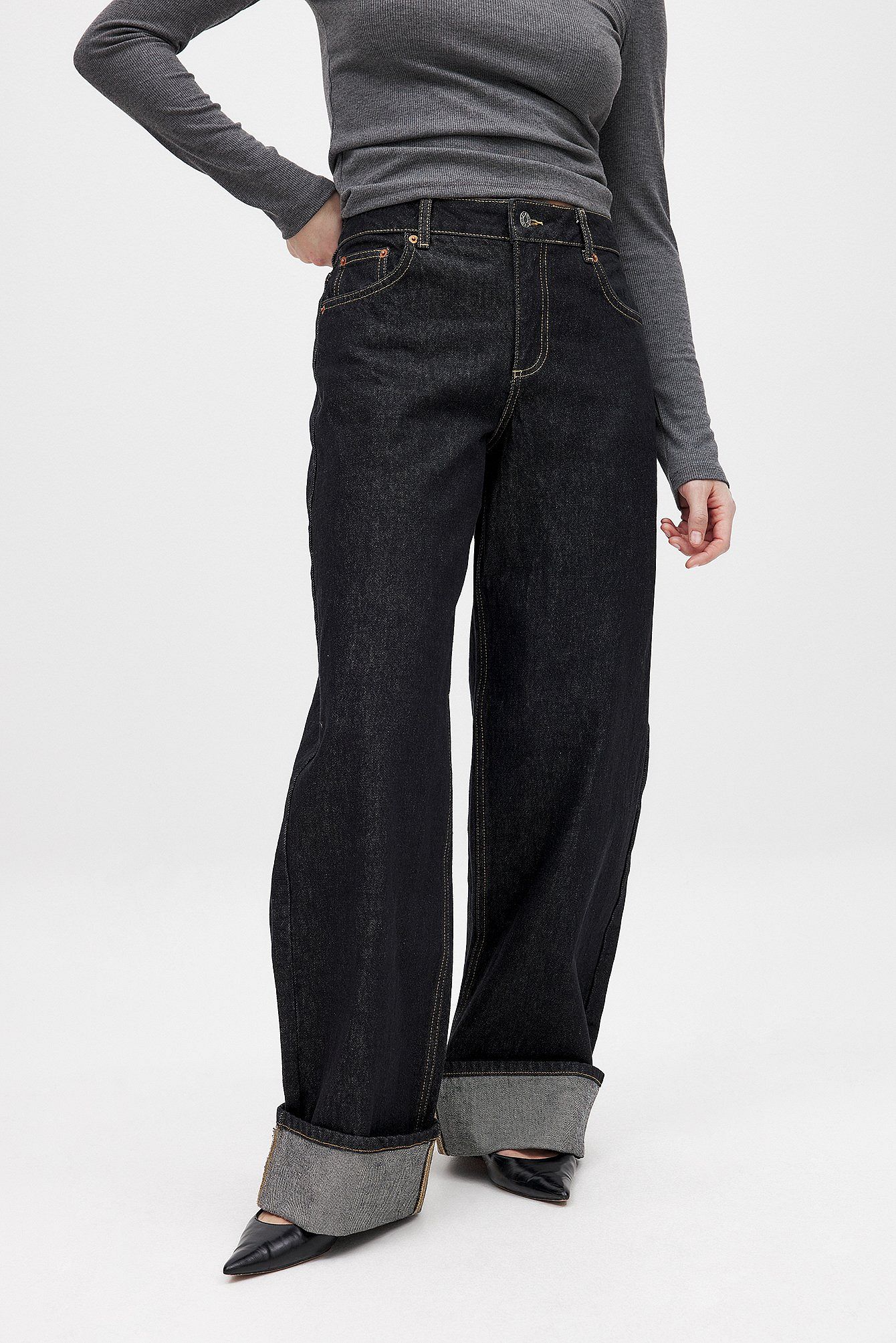 Fold Up Detail Denim Jeans for Women – Trendy Rolled Hem Straight Fit | DENIMS