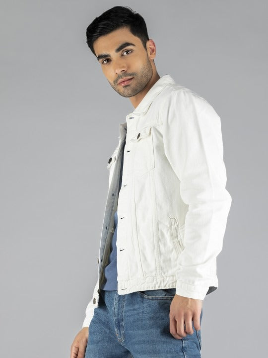 Men White Washed Lightweight Outdoor Denim Jacket by DENIMS – Summer-Ready Cotton Style for Pakistani Weather