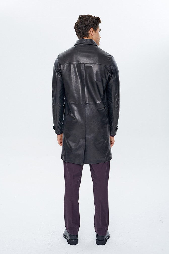 Ace Black Bruyne Men's Genuine Leather Coat Black