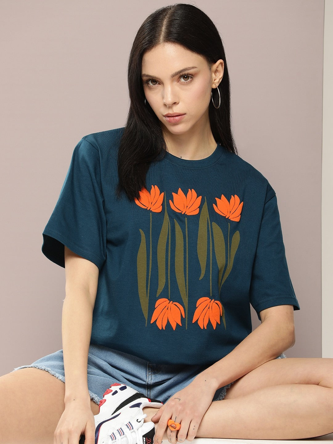 Women Graphic Printed Embossed Oversized T-Shirt – Trendy Cotton Streetwear in Pakistan