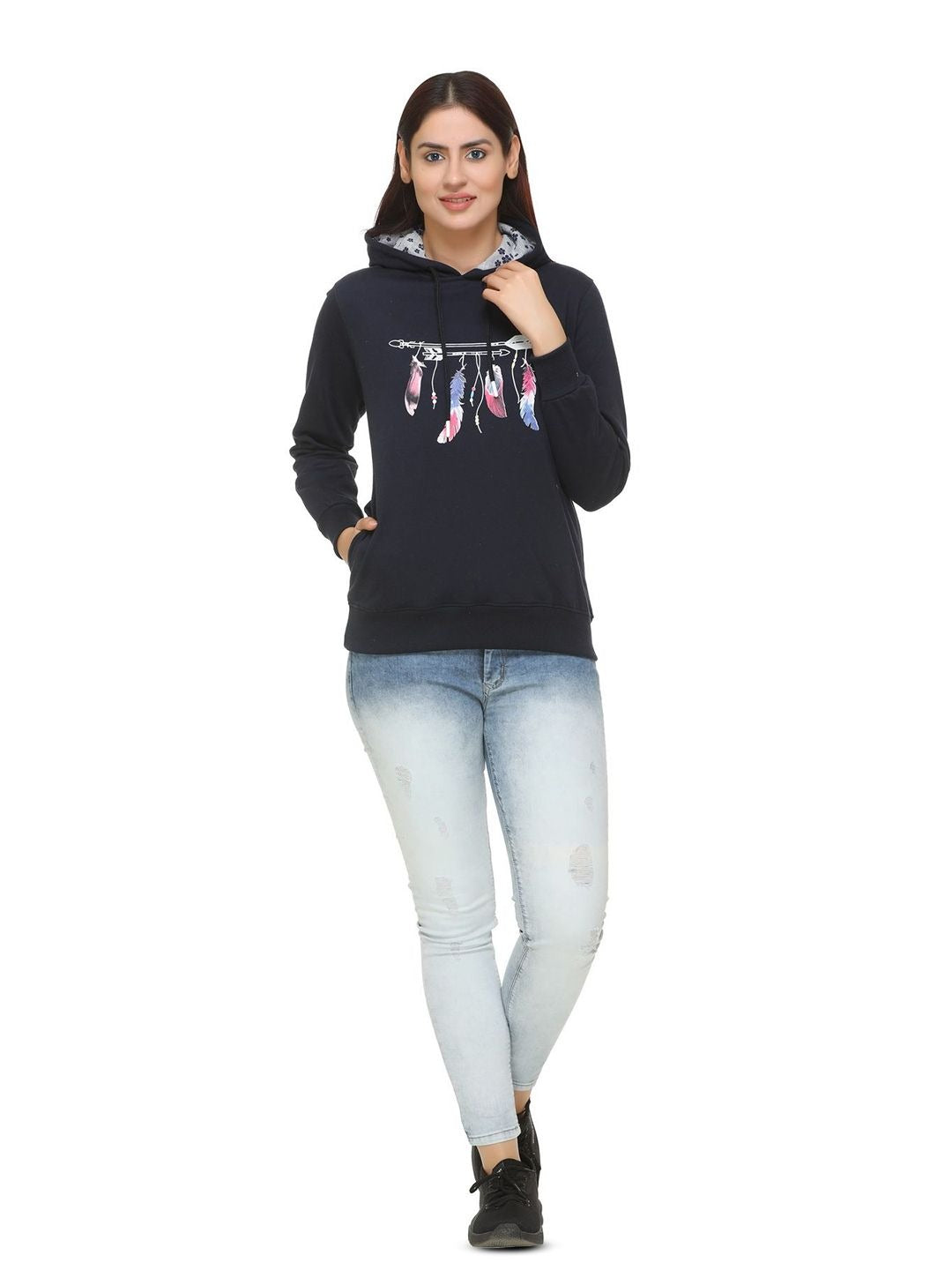 Women Graphic Printed Hooded Sweatshirt – Stylish Cotton Hoodie for Winter Wear in Pakistan