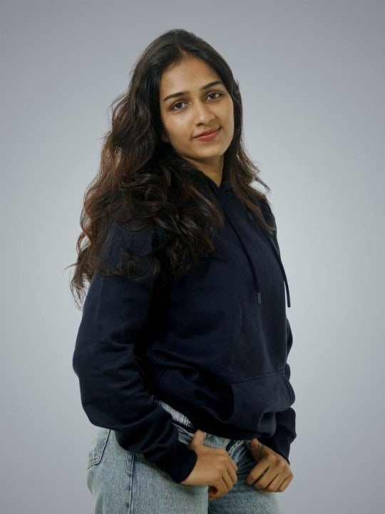 Women Navy Blue Hooded Sweatshirt – Stylish ARROW Graphic Hoodie for Winter in Pakistan