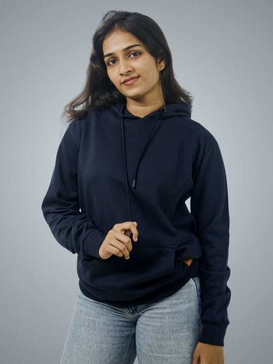 Women Navy Blue Hooded Sweatshirt – Stylish ARROW Graphic Hoodie for Winter in Pakistan