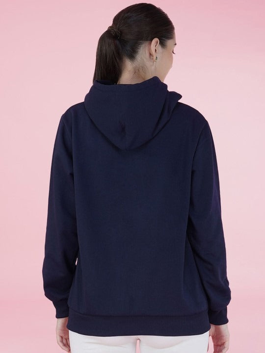Typography Printed Hooded Oversized Navy Blue Hoodie for Women – Stylish Winter Wear by DENIMS