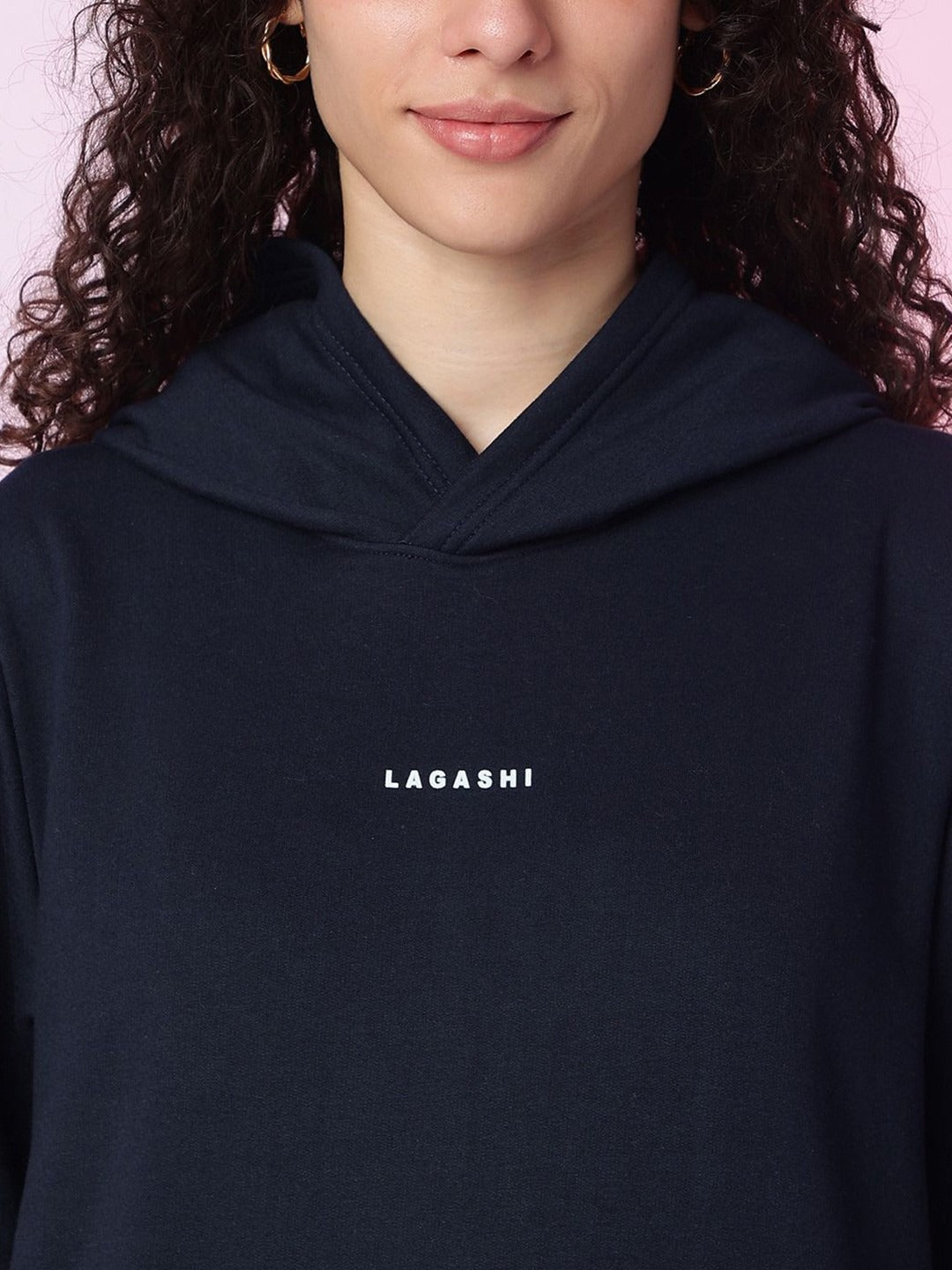 Women Solid Hooded Pullover Ribbed Navy Blue Hoodie – Stylish Winter Wear in Pakistan | DENIMS