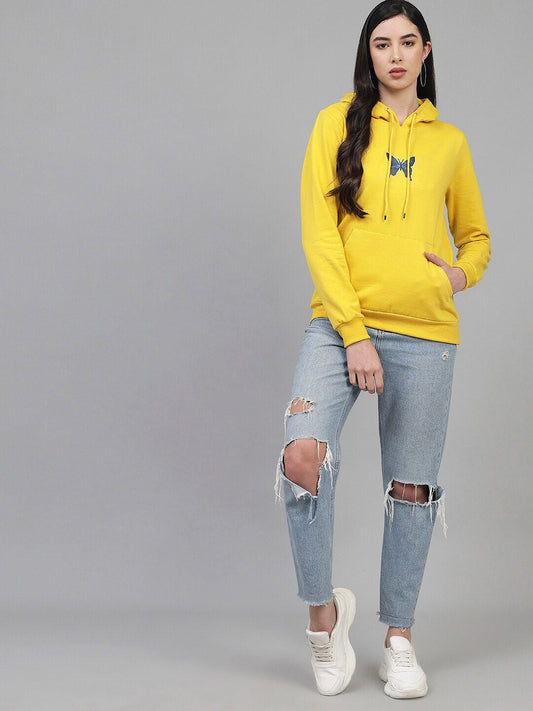 Women Yellow Hooded Hoodie – Casual Cotton Pullover for Pakistan | DENIMS