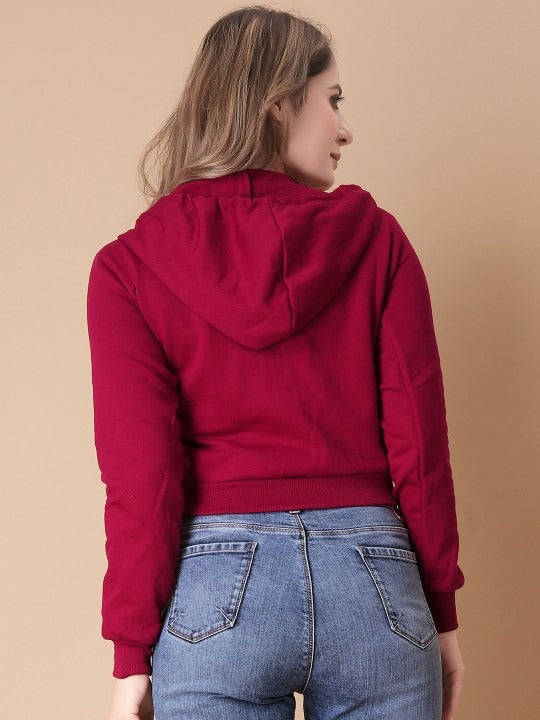 Women Solid Hooded Cropped Zipper Hoodie – Cropped Zip-Up, Breathable & Travel-Ready | DENIMS