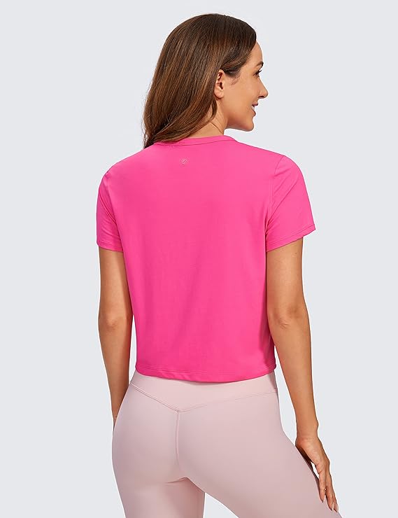 Women's Workout Crop Top T-Shirt Yoga Running Basic Tee Pink