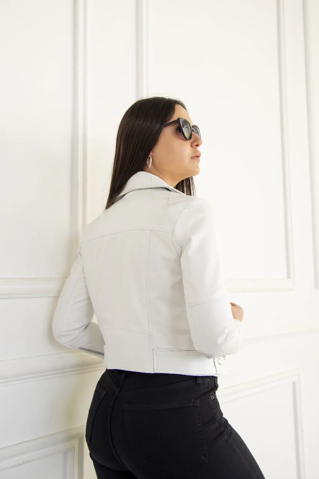 White Women Biker Leather Jacket