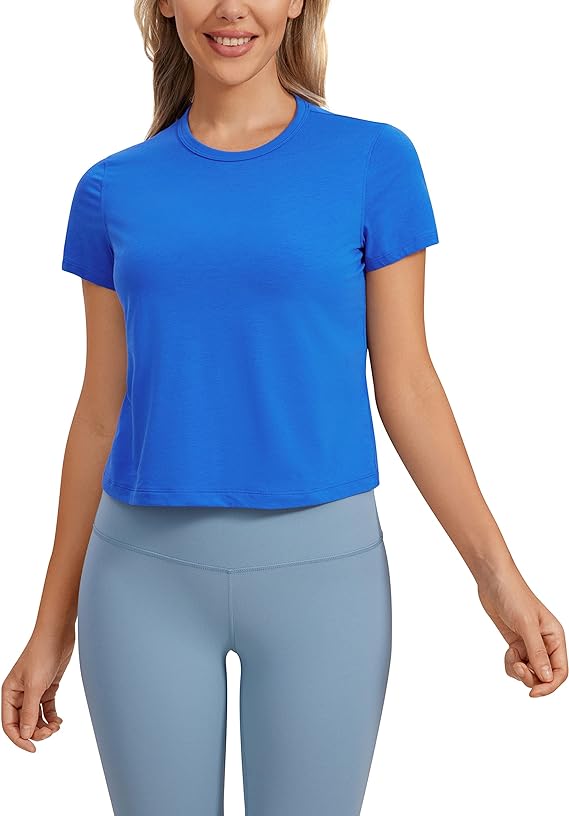 Women's Workout Crop Top T-Shirt Yoga Running Basic Tee Royal Blue