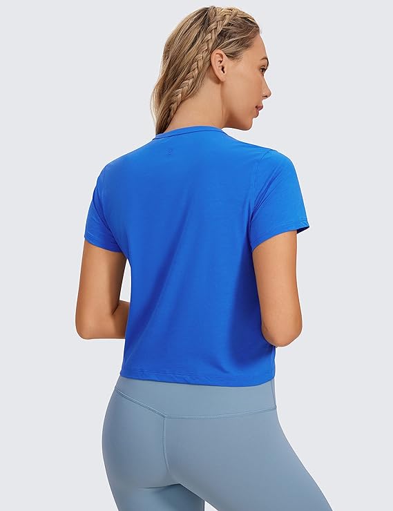 Women's Workout Crop Top T-Shirt Yoga Running Basic Tee Royal Blue