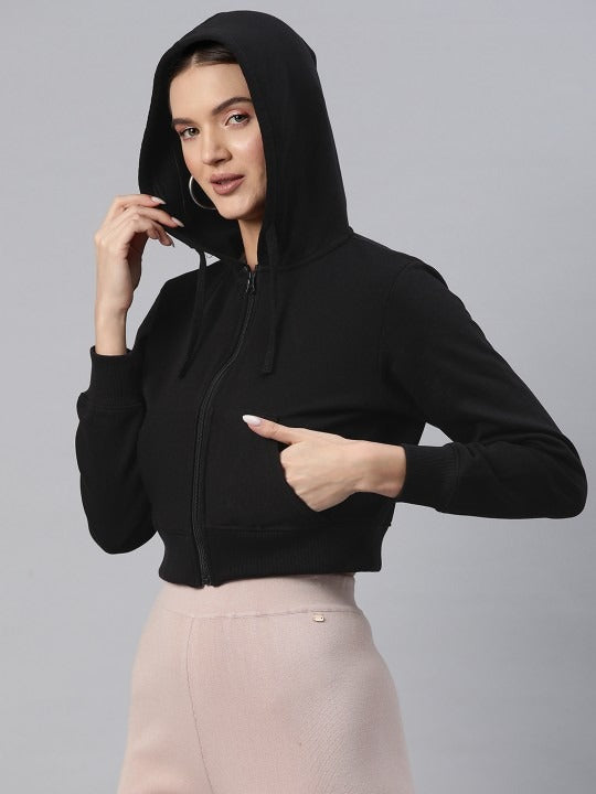 Women Hooded Cropped Fleece Zipper – Warm Cropped Fleece Zip-Up Hoodie for Pakistan | DENIMS