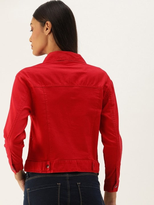 Women Red Solid Denim Jacket by DENIMS – Bold Street Style for Pakistani Fashion