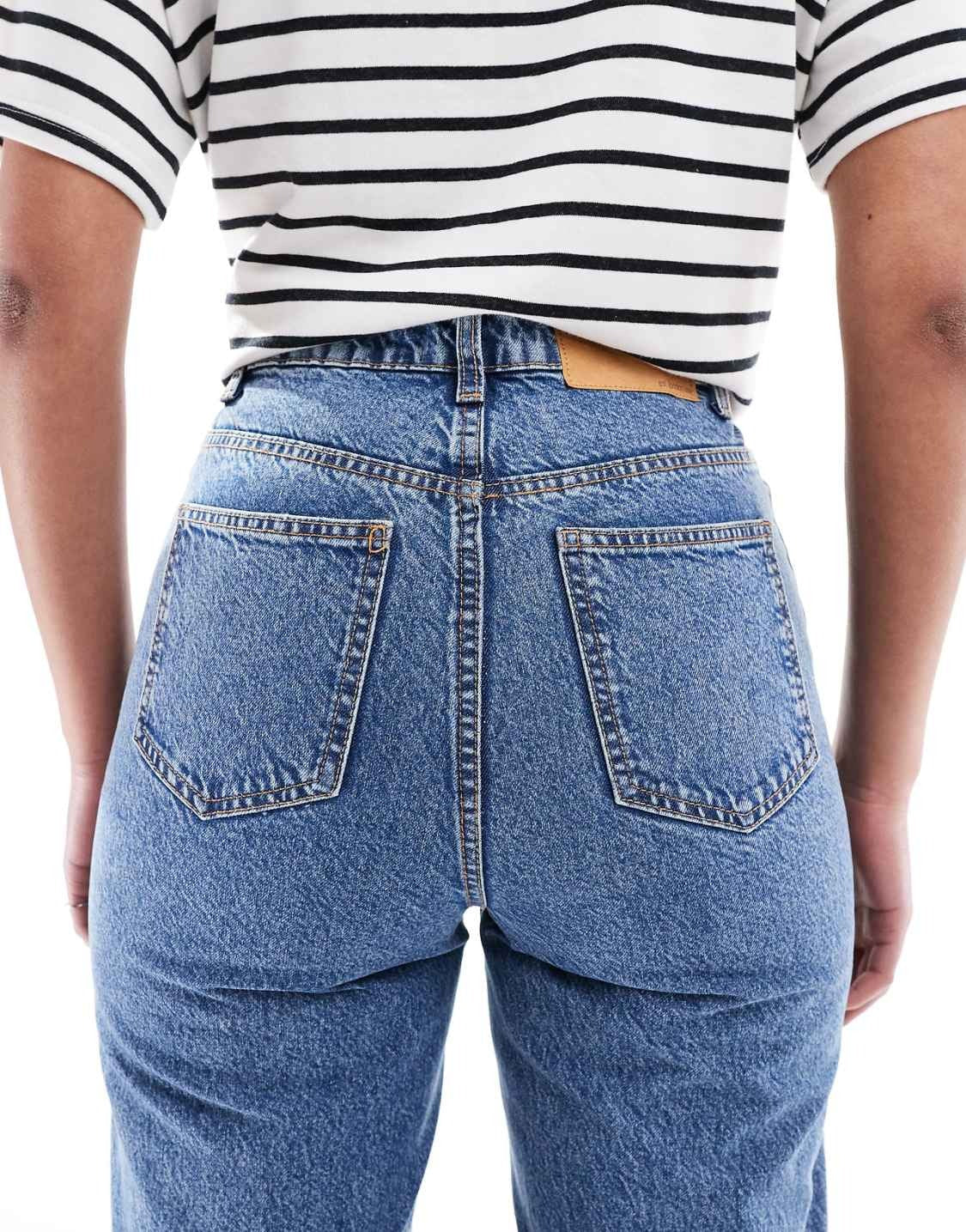 Women’s Mom Jeans in Mid Blue – High Waist Relaxed Fit Denim for Everyday Pakistani Style | DENIMS