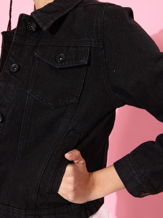 Women’s Black Solid Pure Comfort Stretch Denim Jacket