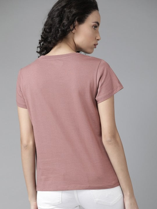 The Lifestyle Co Women Mauve Pure Cotton Printed Round Neck T-Shirt – Casual Wear in Pakistan