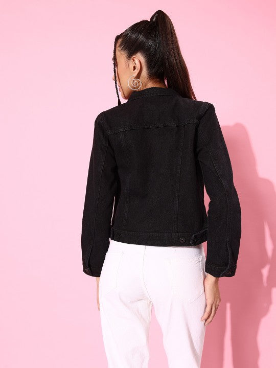 Women’s Black Solid Pure Comfort Stretch Denim Jacket