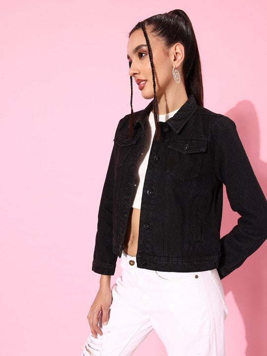 Women’s Black Solid Pure Comfort Stretch Denim Jacket