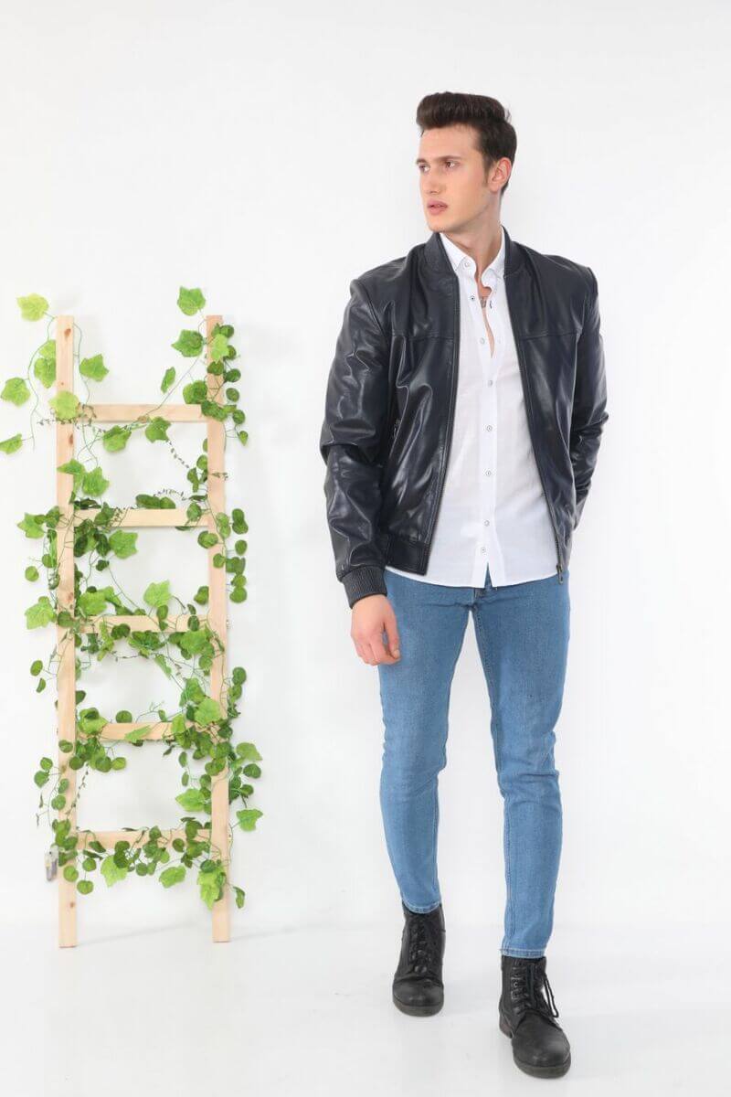 Sebastian Black Leather Bomber Jacket