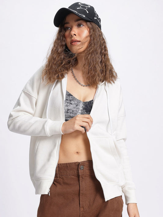 Women Hooded White Hoodie – Breathable Cotton Zip-Up Hoodie for Pakistan | Minimal Streetwear
