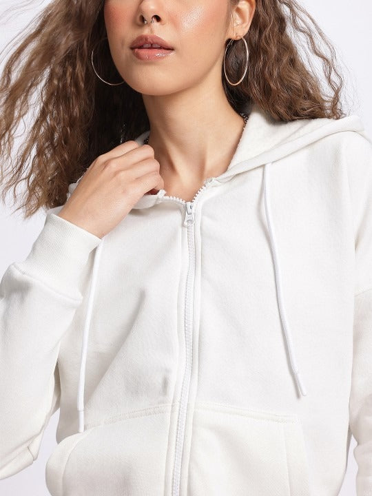 Women Hooded White Hoodie – Breathable Cotton Zip-Up Hoodie for Pakistan | Minimal Streetwear