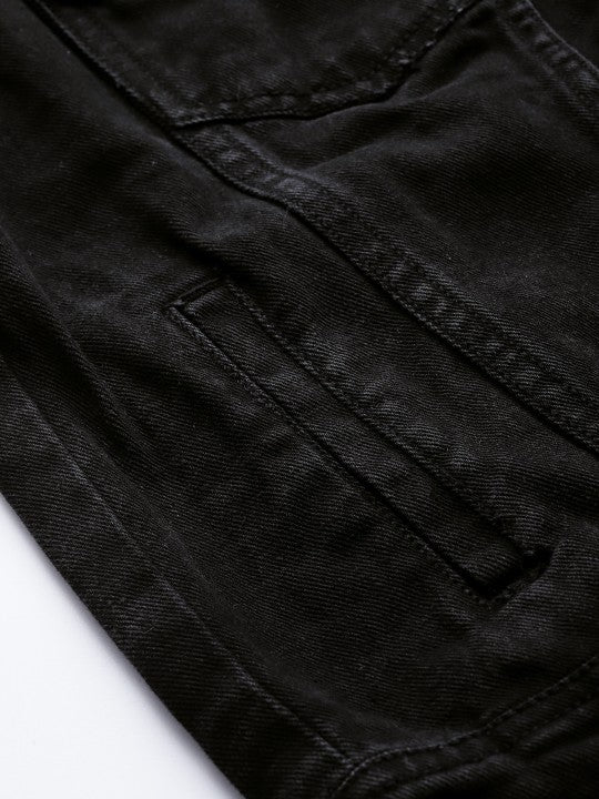Women Black Solid Denim Jacket