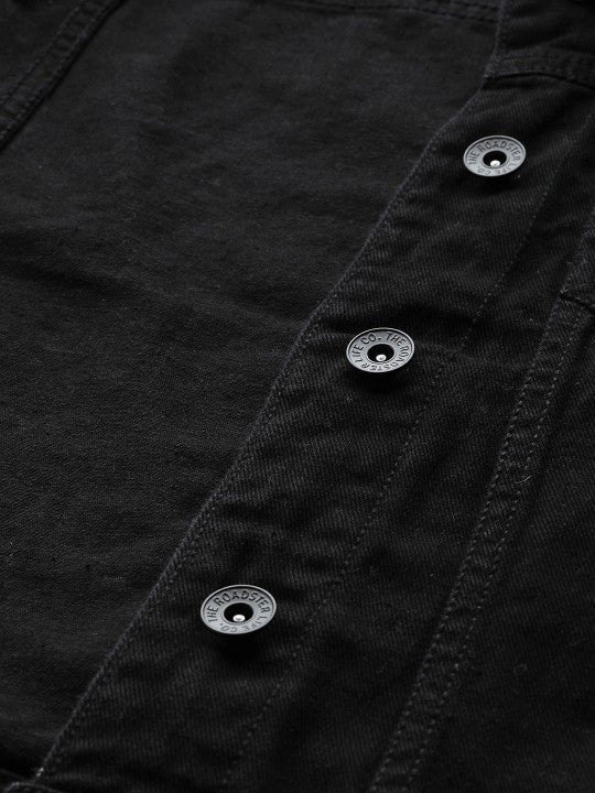 Women Black Solid Pure Cotton Denim Jacket
