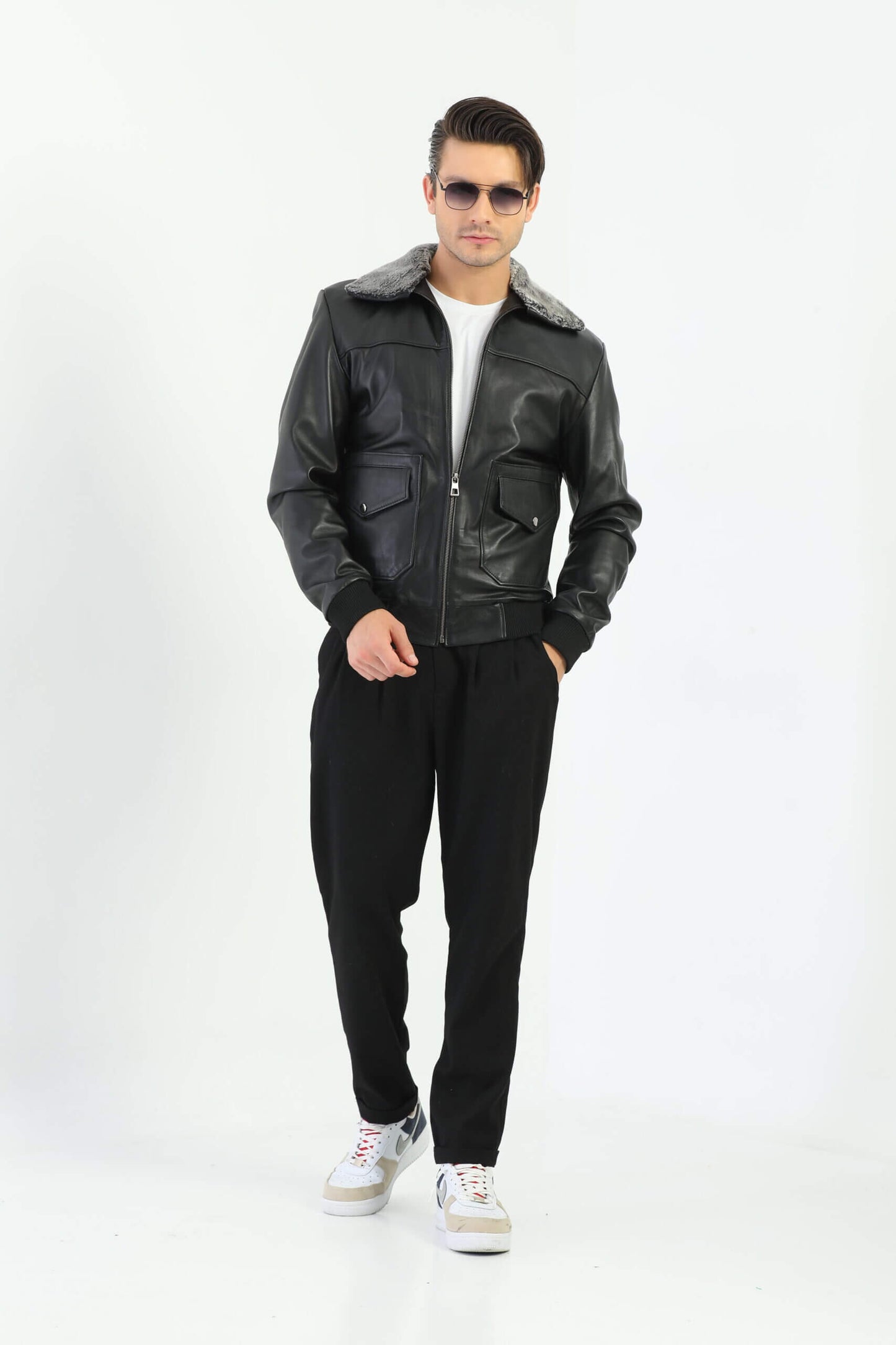 Palermo Black Leather Jacket Fur Collar