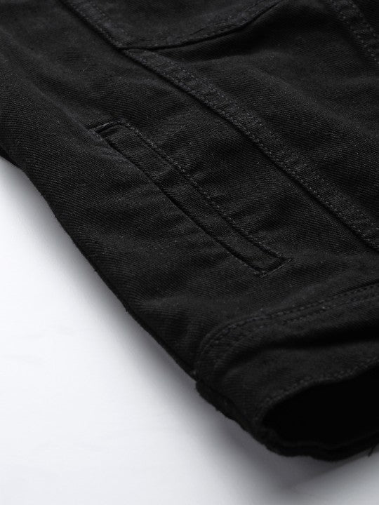 Women Black Solid Pure Cotton Denim Jacket