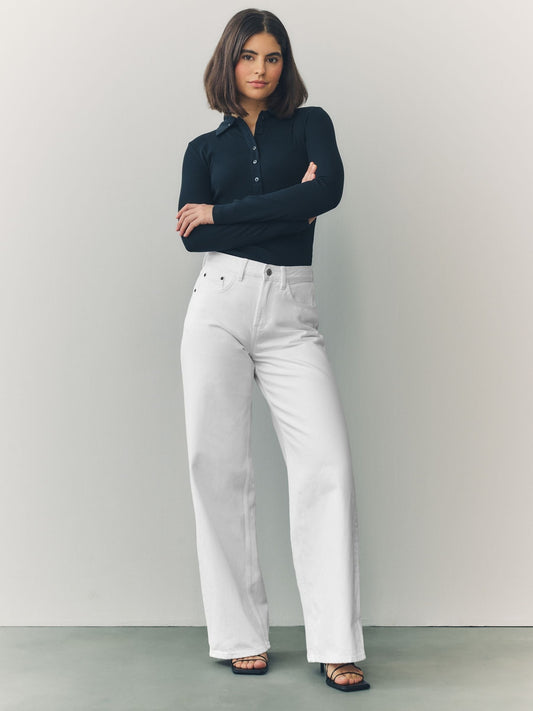 Women White Wide Leg Jeans – Elegant High Waisted Denim Pants for Stylish Outfits in Pakistan | DENIMS