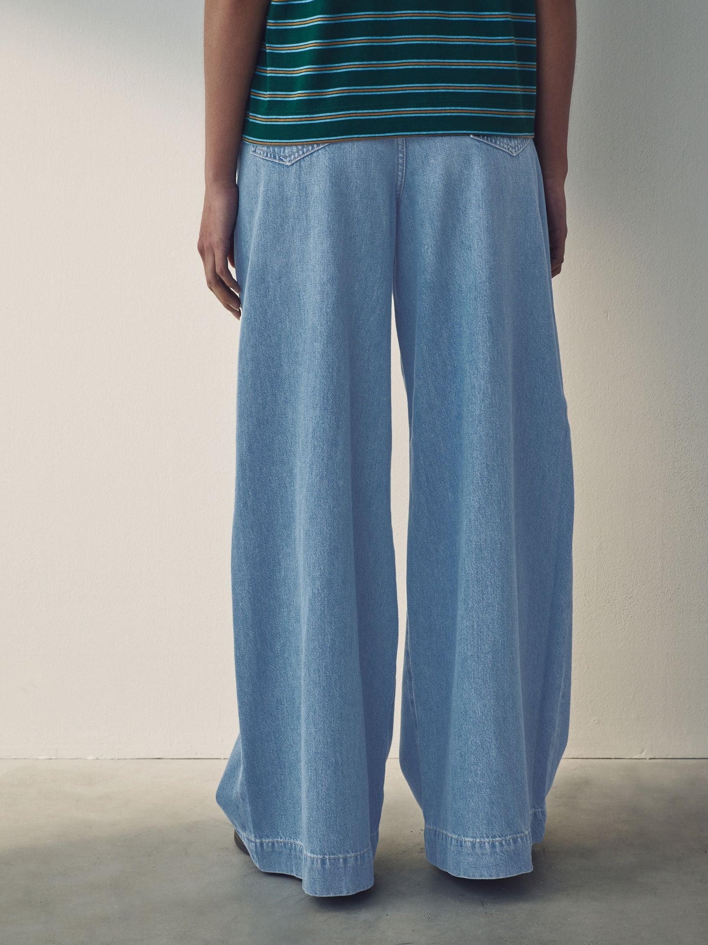 Women Mid Blue Palazzo Wide Leg 100% Cotton Jeans – Trendy Palazzo Denim for Pakistani Women | DENIMS