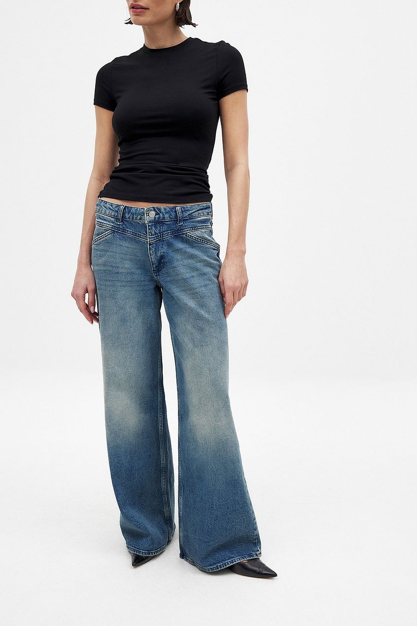 Women Low Waist Wide Leg Jeans with Seam Details – Trendy Low-Rise Baggy Denim, Structured Seams for Shape | DENIMS