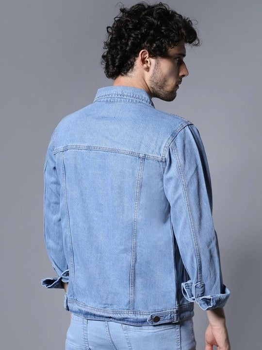 Men Washed Outdoor Denim Jacket with Embroidered Details – Rugged Pakistani Streetwear by DENIMS