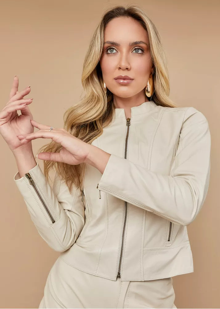 Women's Off-White Pelica Biker Leather Jacket