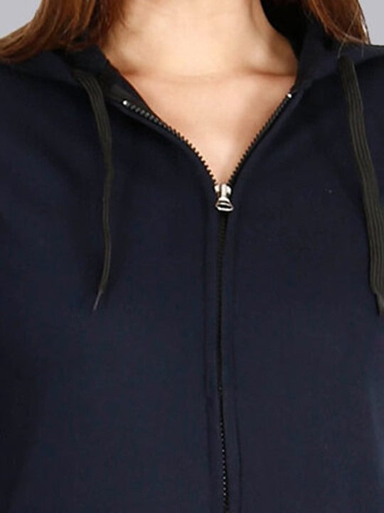 Women Navy Blue Cotton Zipper Hoodie — Full-Zip Cotton Sweatshirt with Kangaroo Pocket | DENIMS Pakistan