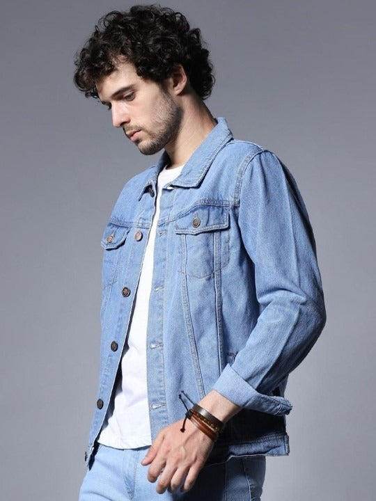 Men Washed Outdoor Denim Jacket with Embroidered Details – Rugged Pakistani Streetwear by DENIMS