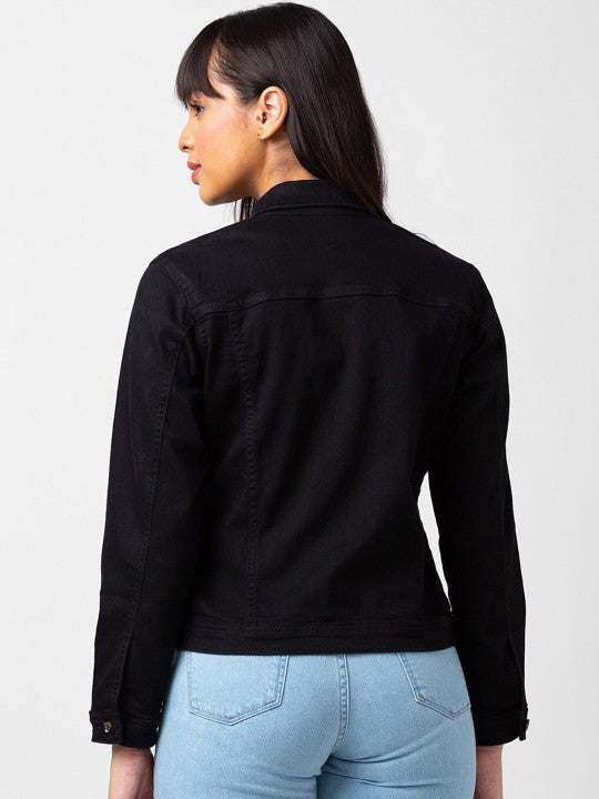 Women Spread Collar Regular Fit Denim Jacket