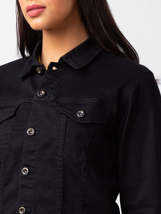 Women Spread Collar Regular Fit Denim Jacket