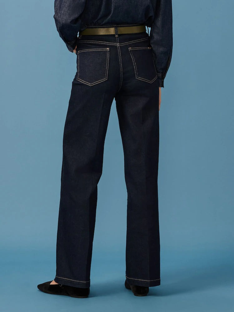 Women Rinse Blue Wide Leg Jeans – High Waist Loose Fit Denim for Everyday Wear in Pakistan | DENIMS