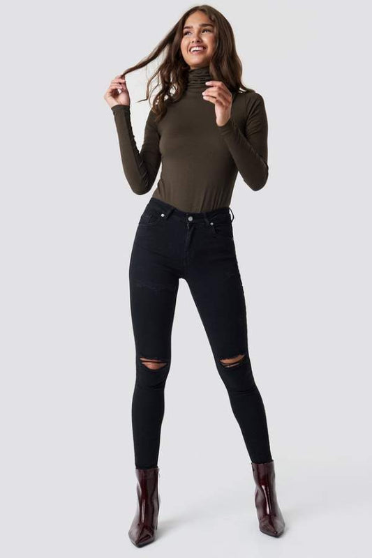 Womens Skinny Fit Mid-Rise Clean Look Stretchable Cropped Jeans