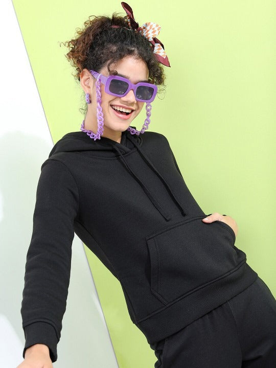 Women Solid Cotton HER Relaxed Fit Hoodie — Soft Brushed Fleece Pullover with Kangaroo Pocket | DENIMS Pakistan