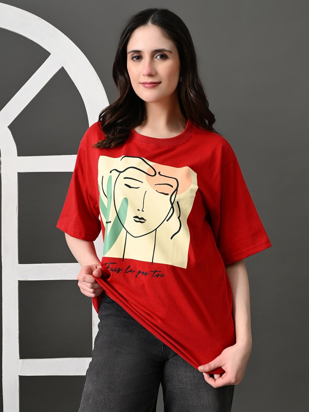 Women Bio Finish Graphic Printed Round Neck Cotton Oversized T-Shirt – Stylish Casual Pakistan