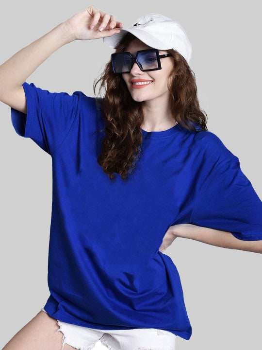 Women Solid Round Neck Cotton Oversized T-Shirt – Comfortable Casual Pakistan
