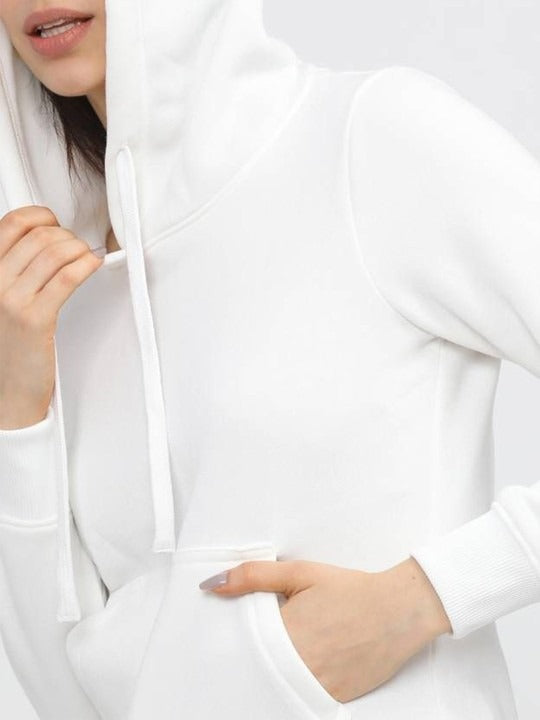 Women Hooded White Hoodie — Classic White Cotton Pullover with Kangaroo Pocket | DENIMS Pakistan