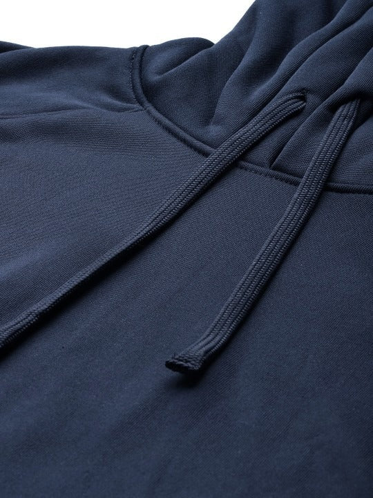 Women Navy Blue Solid Hooded Hoodie — Classic Cotton Pullover with Kangaroo Pocket | DENIMS Pakistan