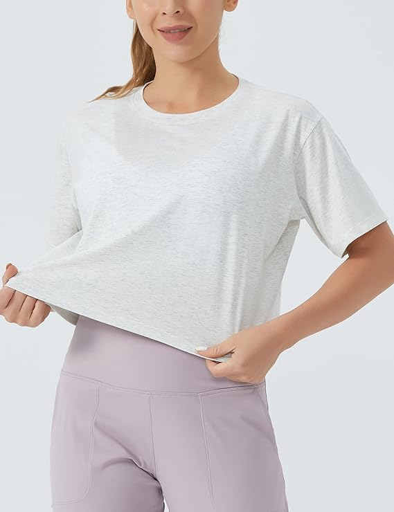 Women's Workout Gym Crop Top T-Shirt Yoga Running Cropped Basic Tee Grey