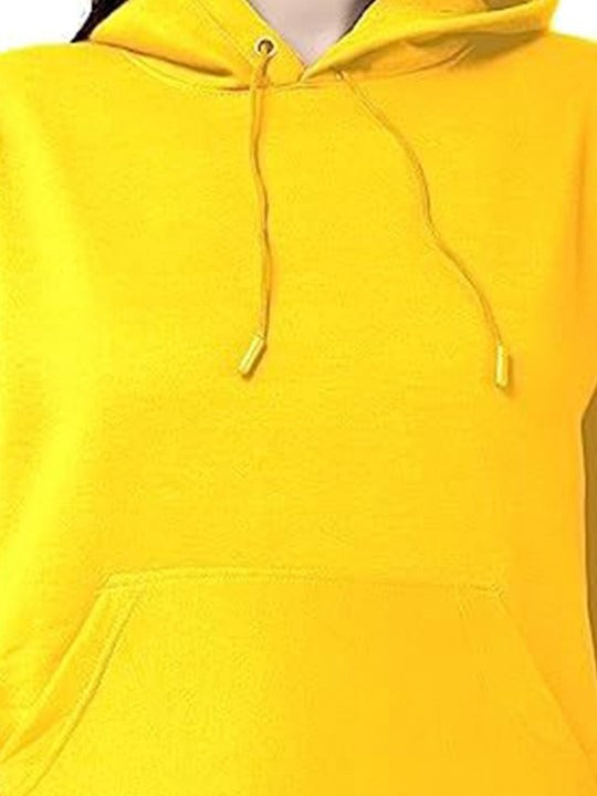 Women Yellow Hooded Hoodie — Bright Yellow Cotton Pullover with Kangaroo Pocket | DENIMS Pakistan