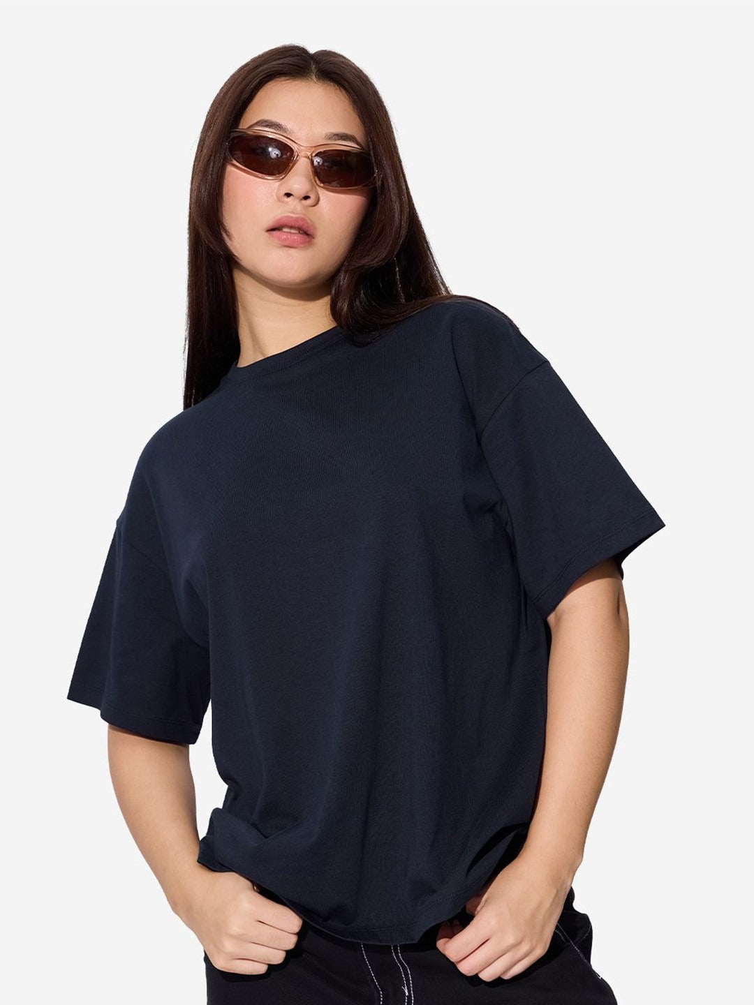 Women Solid Regular Sleeves Oversized T-Shirt – Casual Cotton Wear Pakistan